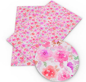 Floral Watercolour Pink Faux Leather Sheet