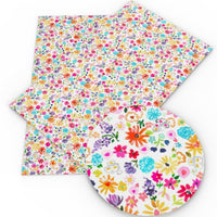 Floral Multicoloured Flowers on White Faux Leather Sheet