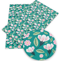Floral Pink on Teal Faux Leather Sheet