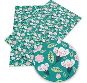 Floral Pink on Teal Faux Leather Sheet