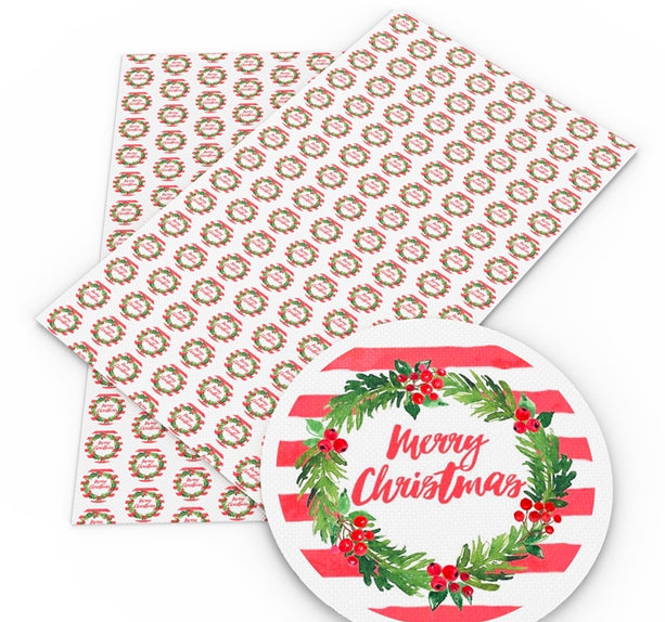 Merry Christmas Wreath Faux Leather Sheet