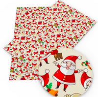 Christmas Santa Cartoon on Cream Faux Leather Sheet
