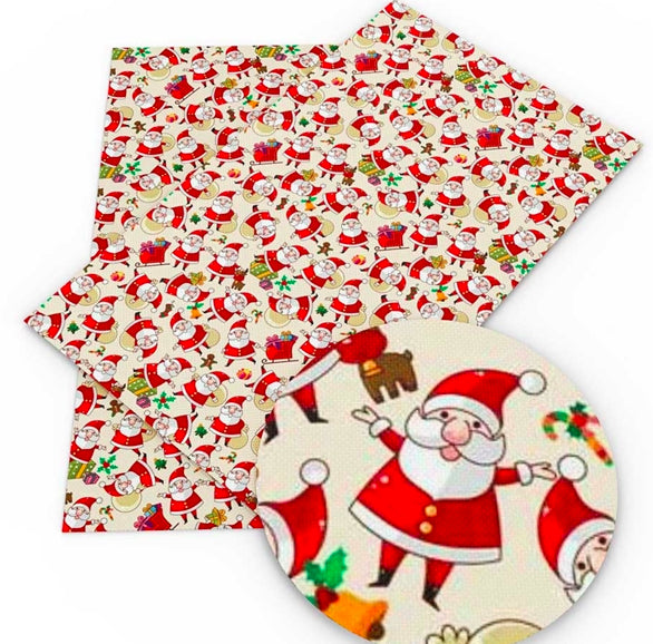 Christmas Santa Cartoon on Cream Faux Leather Sheet