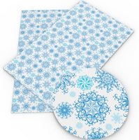 Snowflakes Dainty Blue on White Faux Leather Sheet
