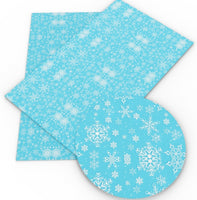 Snowflakes White on Blue Faux Leather Sheet

