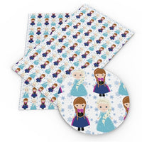 Frozen Sisters Characters on White Faux Leather Sheet

