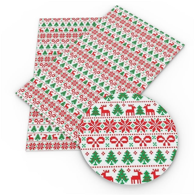 Christmas Nordic Red & Green Pattern Faux Leather Sheet