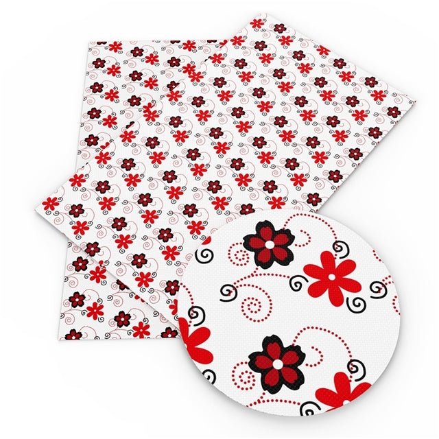 Floral Red & Black Daisy Faux Leather Sheet