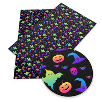 Halloween Neon Characters Faux Leather Sheet

