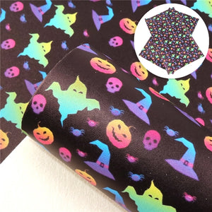 Halloween Neon Characters Faux Leather Sheet