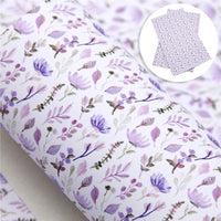 Floral Purple on White Faux Leather Sheet
