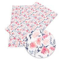 Floral Pink & Navy Watercolour Faux Leather Sheet