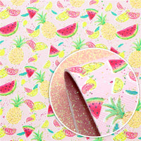 Summer Fruits with Peach Fine Glitter Double Sided Faux Leather Sheet
