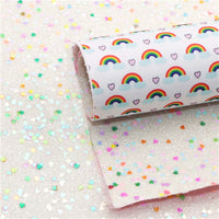 Rainbows with Heart Sequins on White  Double Sided Sheet