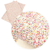 Chunky Glitter Sprinkles Rainbow on White Faux Leather Sheet