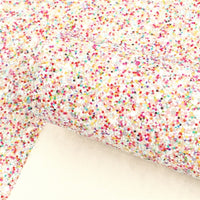 Chunky Glitter Sprinkles Rainbow on White Faux Leather Sheet