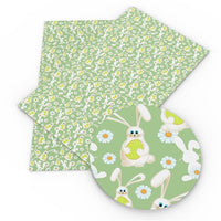 Easter Bunny & Daisies on Green Faux Leather Sheet
