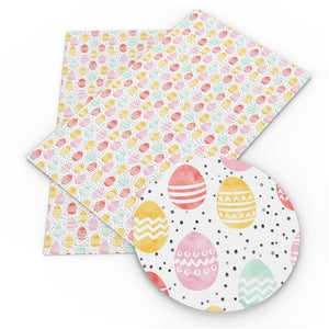 Easter Eggs Pastel on White with Black Spots Faux Leather Sheet
