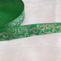Silver Swirls on Green  7/8" Ribbon