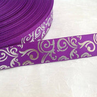 Silver Swirls on Purple 7/8" Ribbon