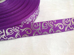 Silver Swirls on Purple 7/8" Ribbon