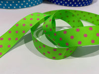 Spots Acid Green / Hot Pink 7/8" Ribbon
