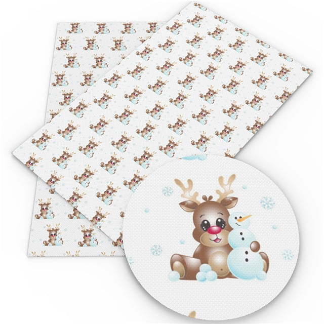 Christmas Baby Reindeer Snowman Faux Leather Sheet