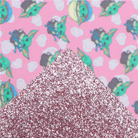 Baby Yoda on Pink Fine Glitter Double Sided Faux Leather Sheet
