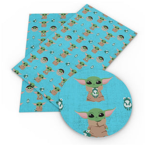 Baby Yoda on Blue Faux Leather Sheet