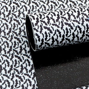 Bats on White with Black Smooth Glitter Double Sided Faux Leather Sheet