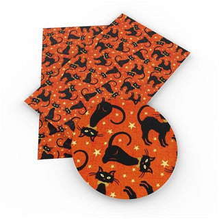 Halloween Black Cat on Orange Faux Leather ROLL