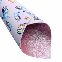 Dog on Lavender with Pink Fine Glitter Double Sided Faux Leather Sheet
