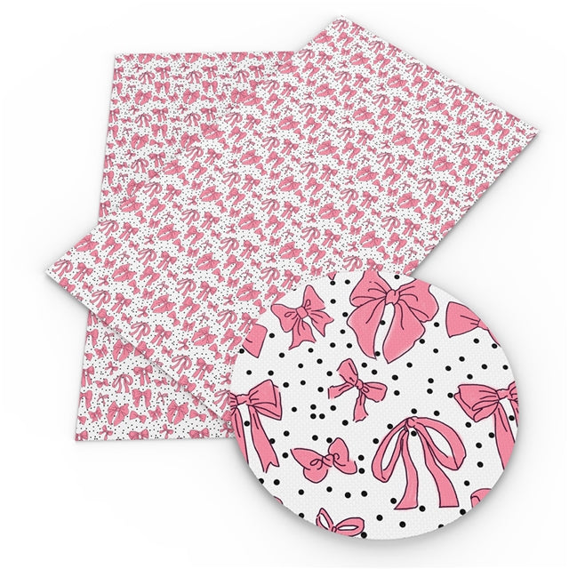 Bows Pink on White Faux Leather Sheet