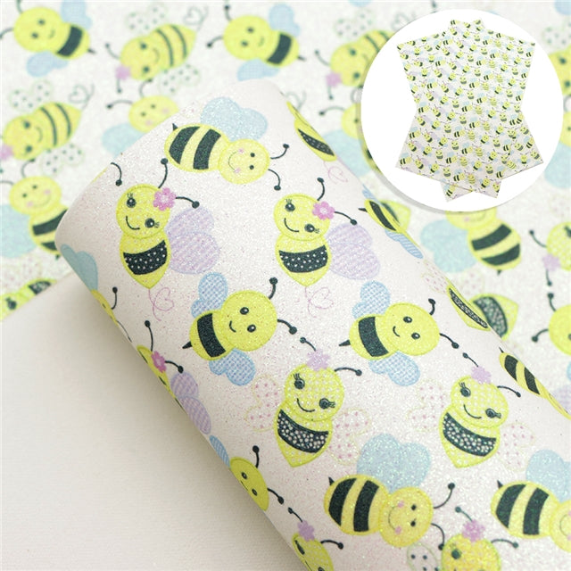 Bumble Cutie Bees Glitter Faux Leather Sheet