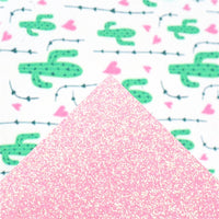 Cactus on Pink Fine Glitter Double Sided Faux Leather Sheet
