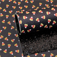 Candy Corn with Black Chunky Glitter Double Sided Faux Leather Sheet