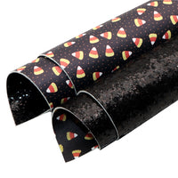 Candy Corn with Black Chunky Glitter Double Sided Faux Leather Sheet
