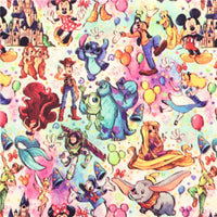 Characters on Rainbow Stripe Chunky Glitter Double Sided Faux Leather Sheet
