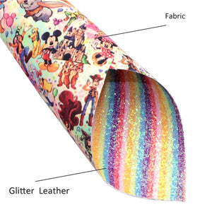 Characters on Rainbow Stripe Chunky Glitter Double Sided Faux Leather Sheet