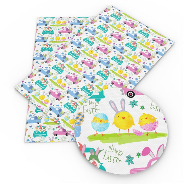 Easter Chicks in Cars Faux Leather Sheet