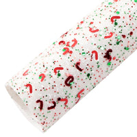 White Chunky with Christmas Candy Cane Sequin Faux Leather Sheet
