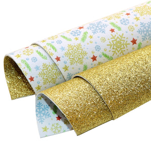 Christmas Snowflakes with Gold Fine Glitter Double Sided Faux Leather Sheet