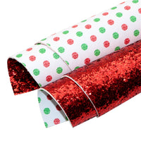 Christmas Spots with Red Chunky Glitter Double Sided Faux Leather Sheet
