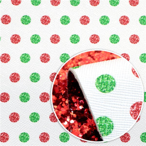 Christmas Spots with Red Chunky Glitter Double Sided Faux Leather Sheet