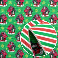 Christmas Stripe with Houses on Green Double Sided Faux Leather Sheet
