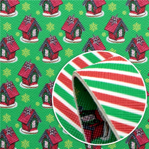 Christmas Stripe with Houses on Green Double Sided Faux Leather Sheet