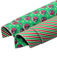 Christmas Stripe with Houses on Green Double Sided Faux Leather Sheet
