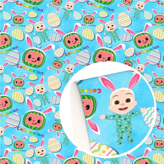Easter Cocomelon On Blue Faux Leather Sheet