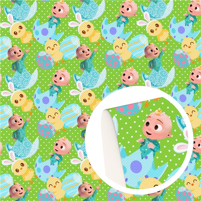 Easter Cocomelon On Green Faux Leather Sheet