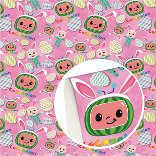 Easter Cocomelon On Pink Faux Leather Sheet